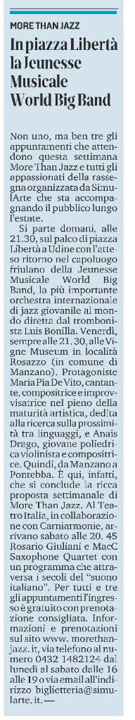 More Than Jazz su Messaggero Veneto